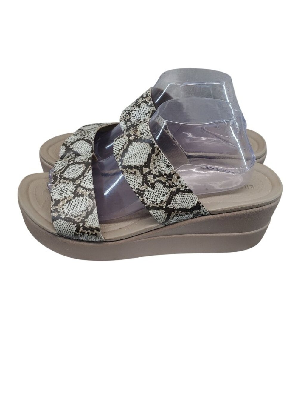 Crocs Shoes Womens Size 11 Tan Snakeskin Print Brooklyn Slide Synthetic *Read*